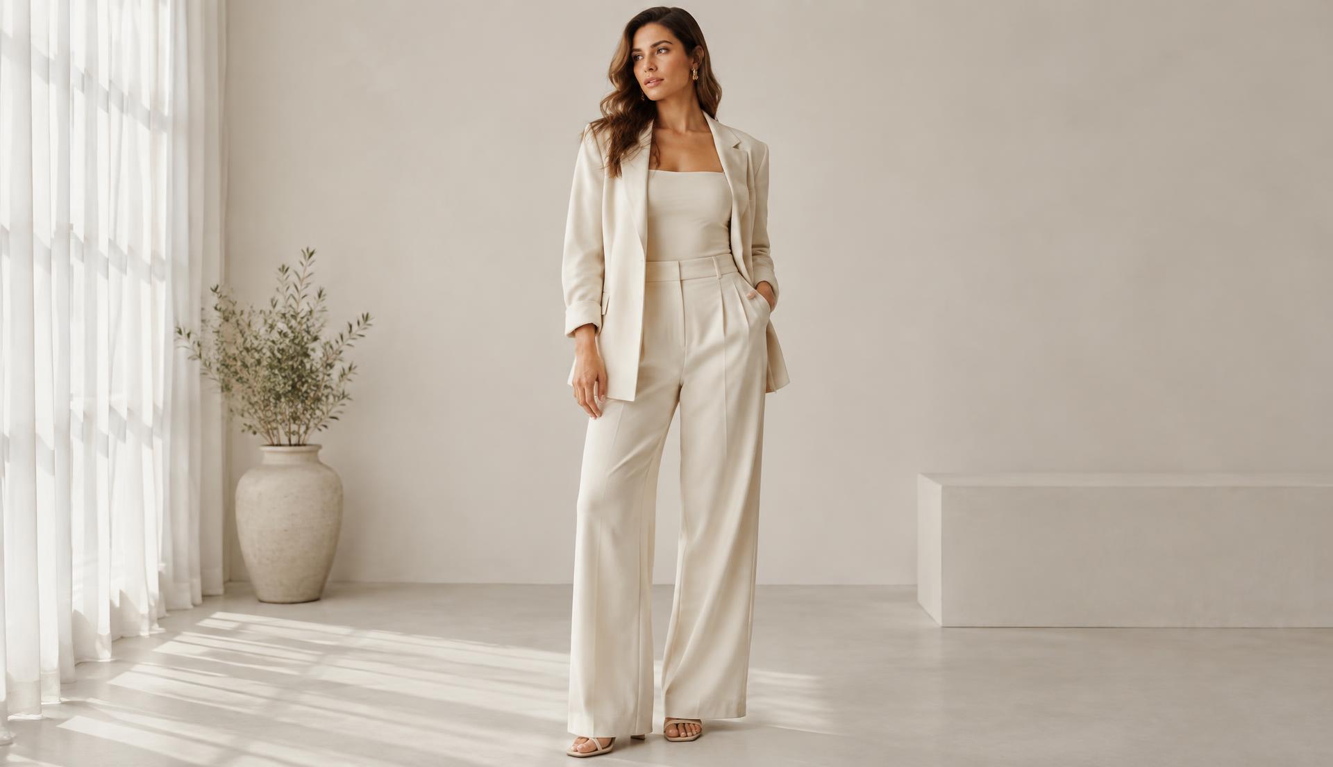 Moda feminina elegante em ambiente contemporâneo